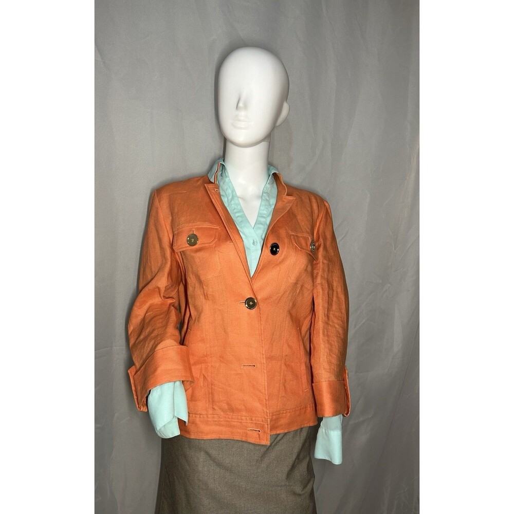 JONES NEW YORK SIGNATURE Women’s 100% linen Orange Summer Blazer Size M Medium